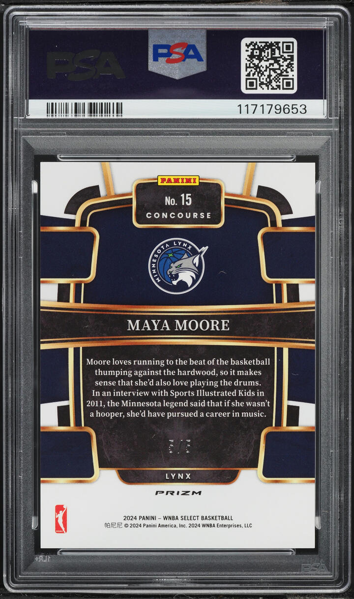2024 Select Concourse WNBA Black Gold Prizm Maya Moore 5/5 #15 PSA 10 GEM MINT