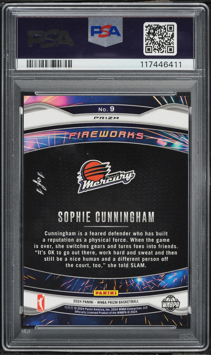 2024 Panini Prizm WNBA Fireworks Gold Vinyl Sophie Cunningham 1/1 #9 PSA 8 NM-MT