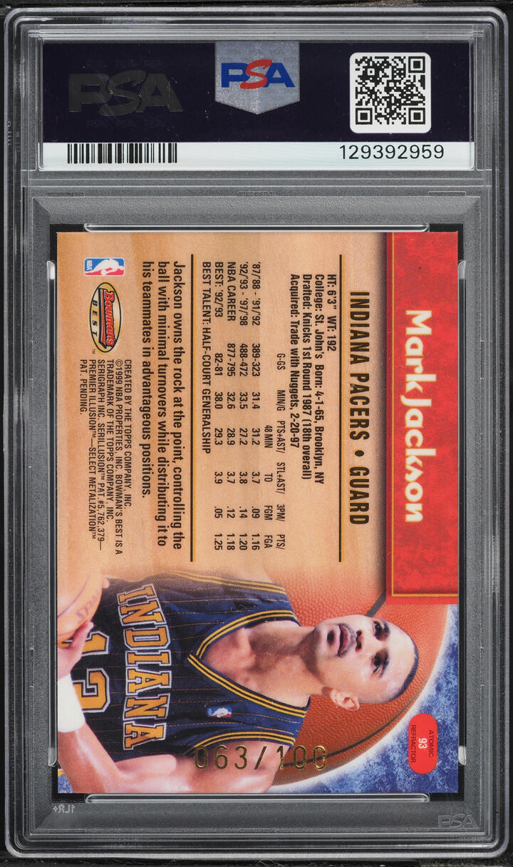 1998 Bowman's Best Atomic Refractor Mark Jackson /100 #93 PSA 9 MINT