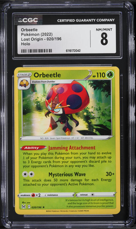 2022 Pokemon Sword & Shield Lost Origin Holo Orbeetle #20 CGC 8 NM-MT
