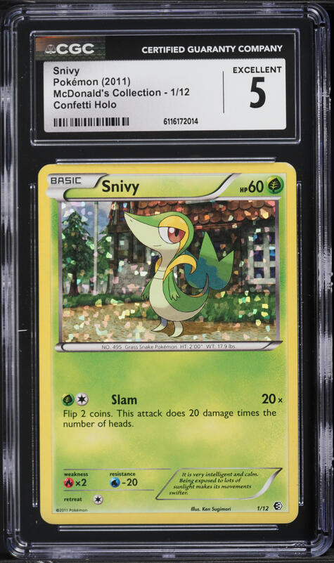snivy pokemon card mcdonalds 2011 Pokemon McDonald's Collection Confetti Holo Snivy #1 CGC 5 EX