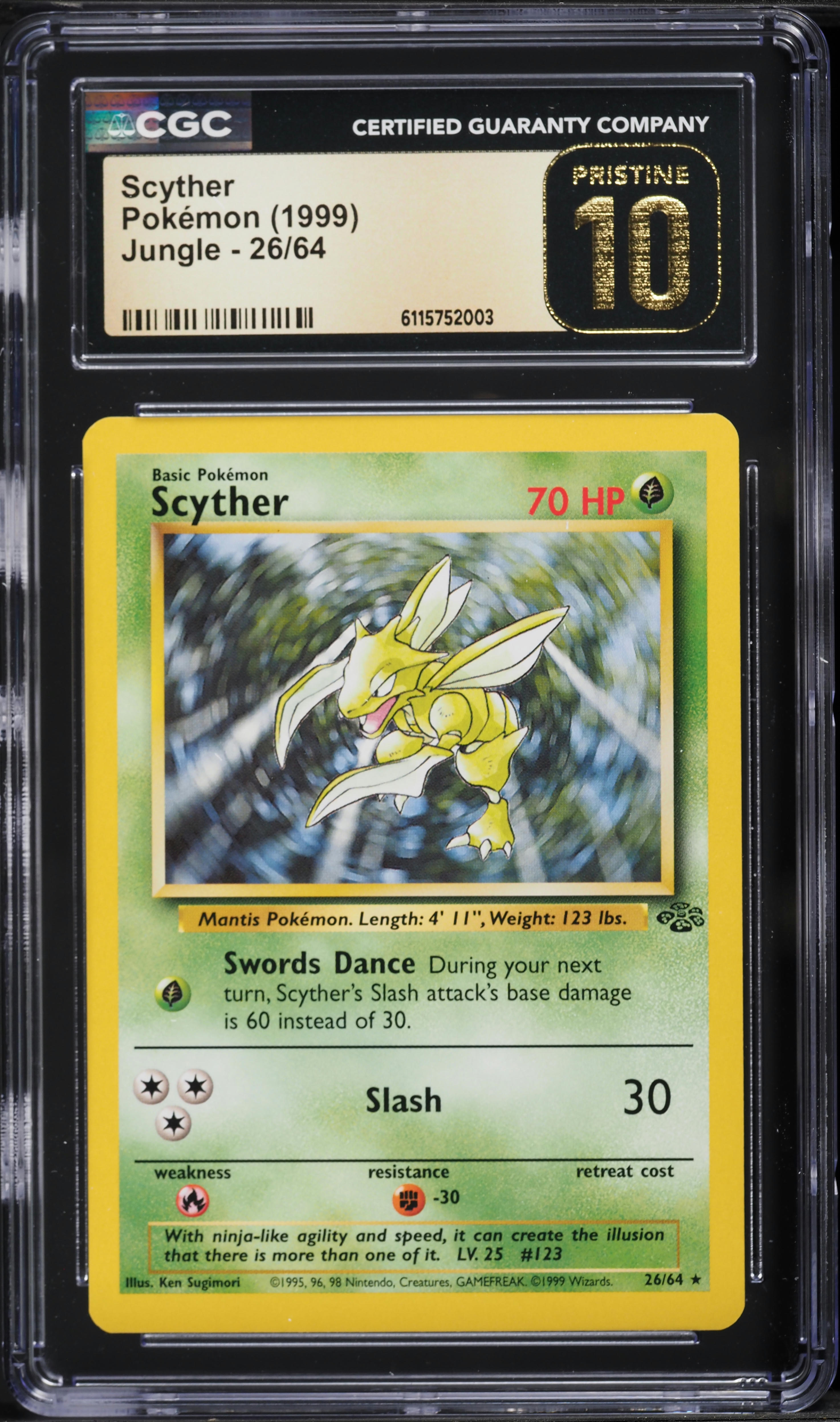 1999 Pokemon Jungle Scyther #26 CGC 10 PRISTINE on Fanatics Collect