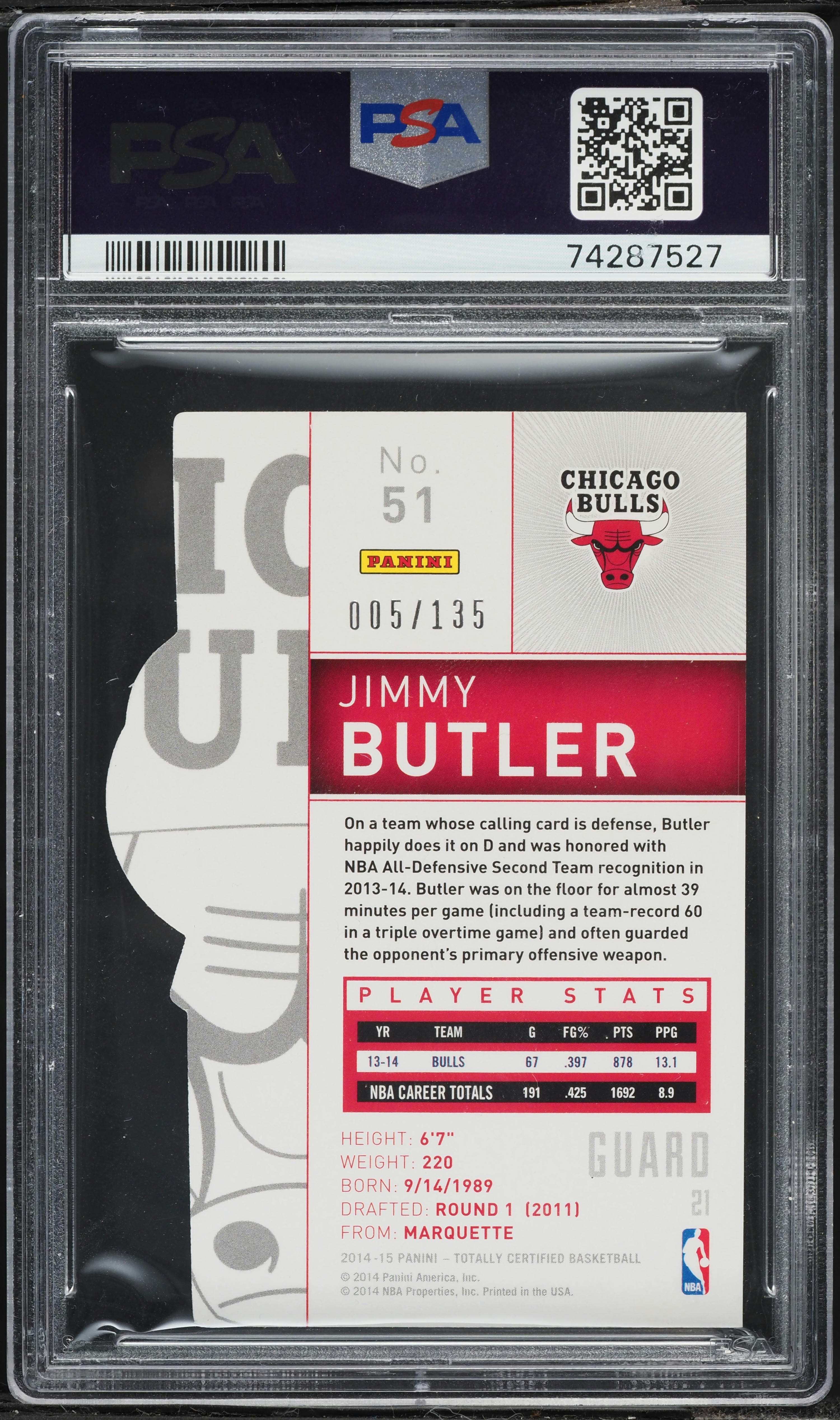 2014 Totally Certified Mirror Platinum Red Die-Cut Jimmy Butler