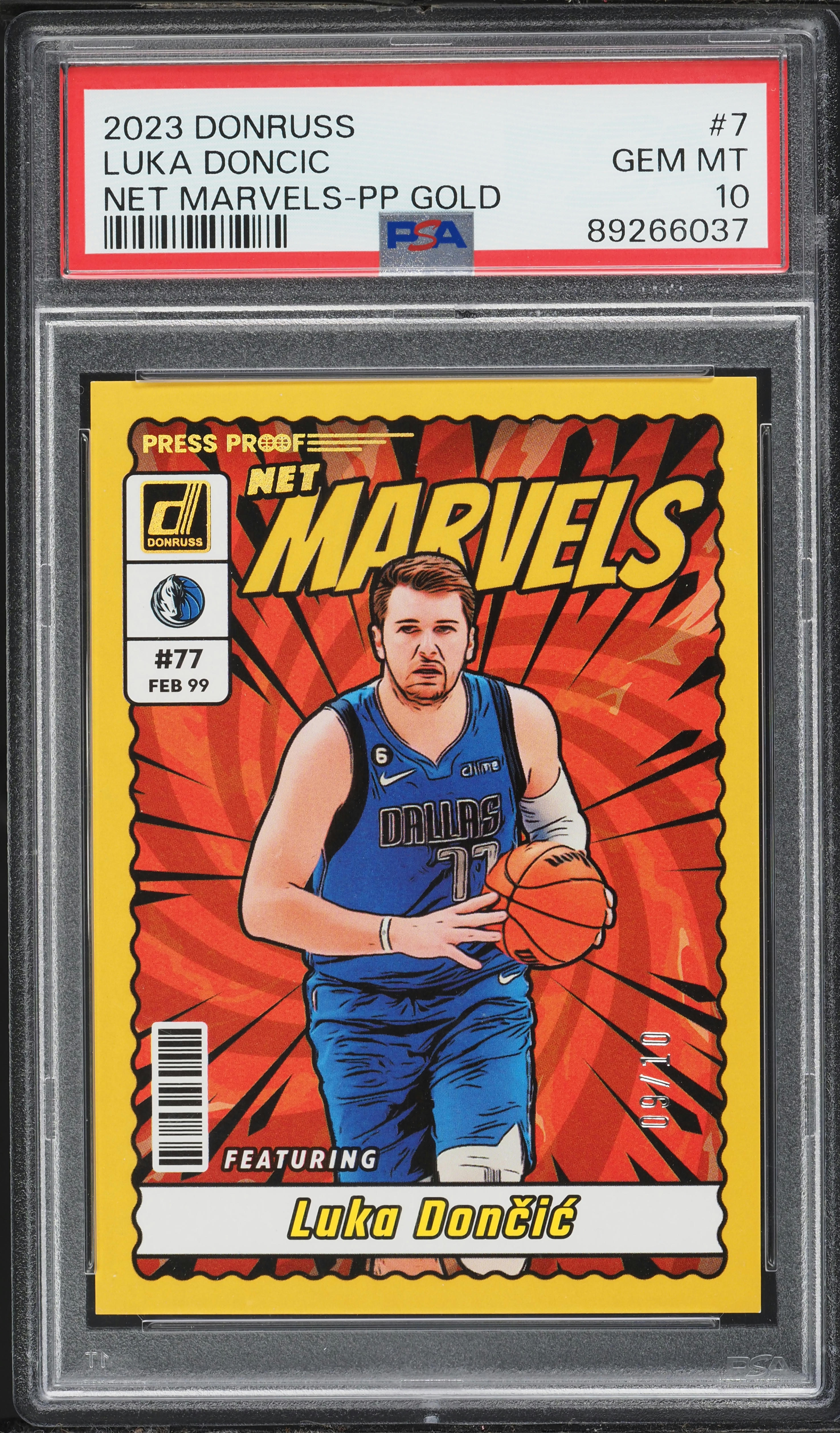 2023 Donruss Net Marvels Press Proof Gold Luka Doncic /10 #7 PSA 