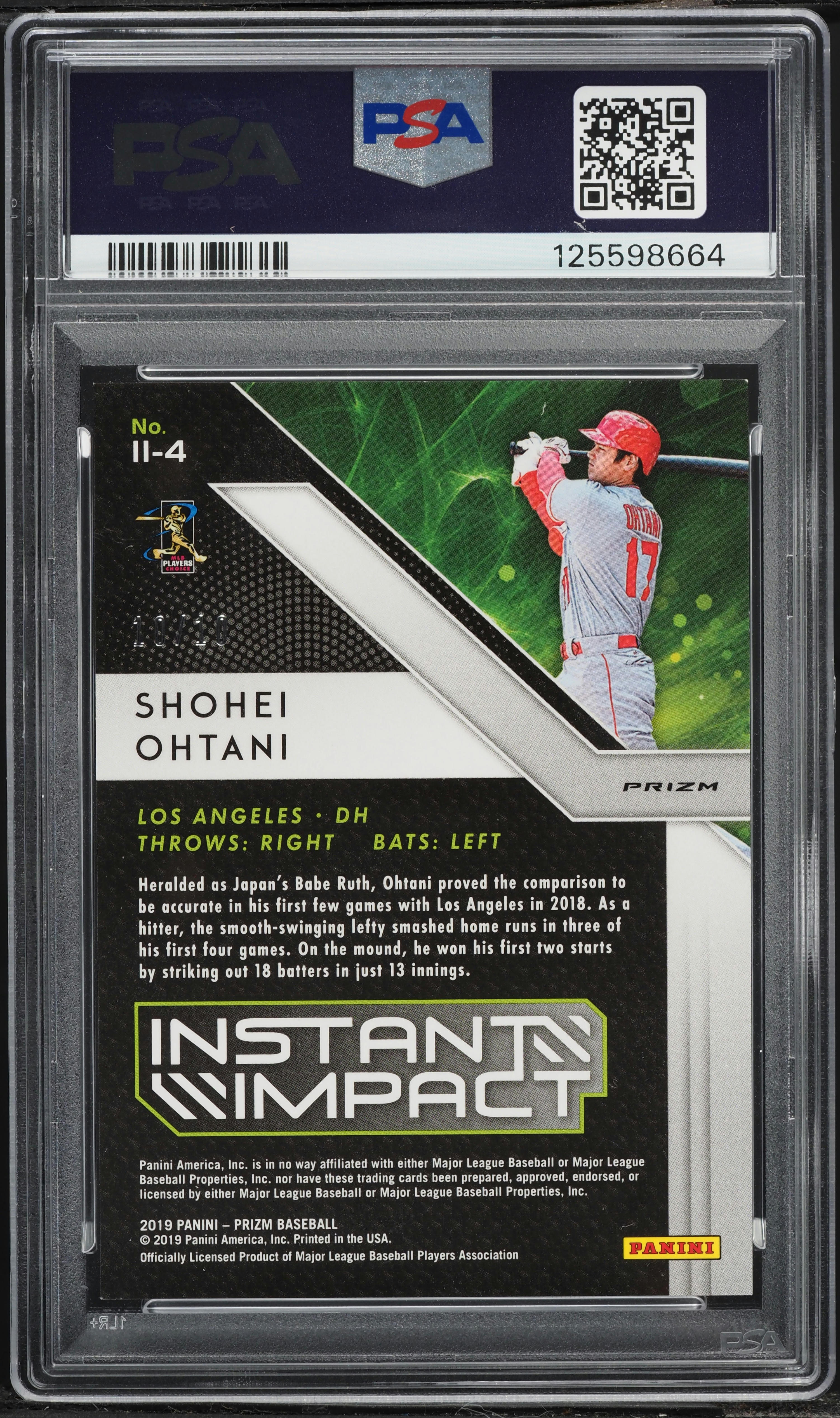2019 Panini Prizm Instant Impact Gold Shohei Ohtani 10/10 #II4 PSA