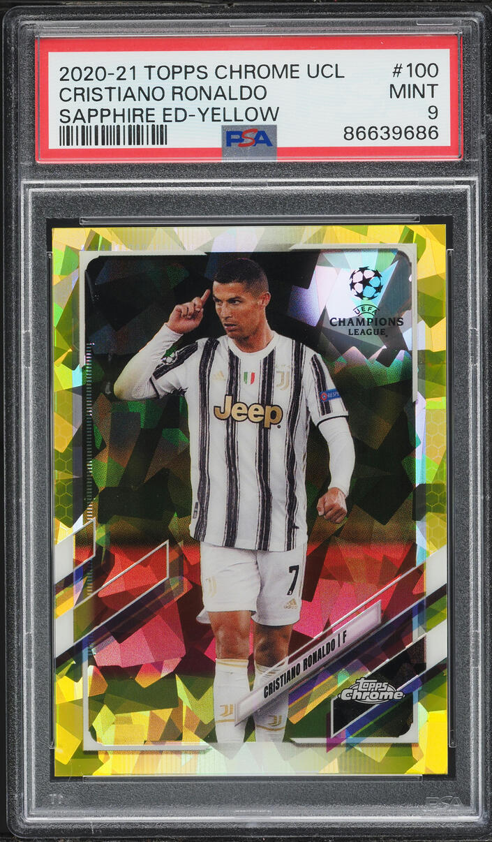 2020 Topps Chrome UEFA Champions League Sapphire Yellow Cristiano Ronaldo /99 #100 PSA 9 MINT