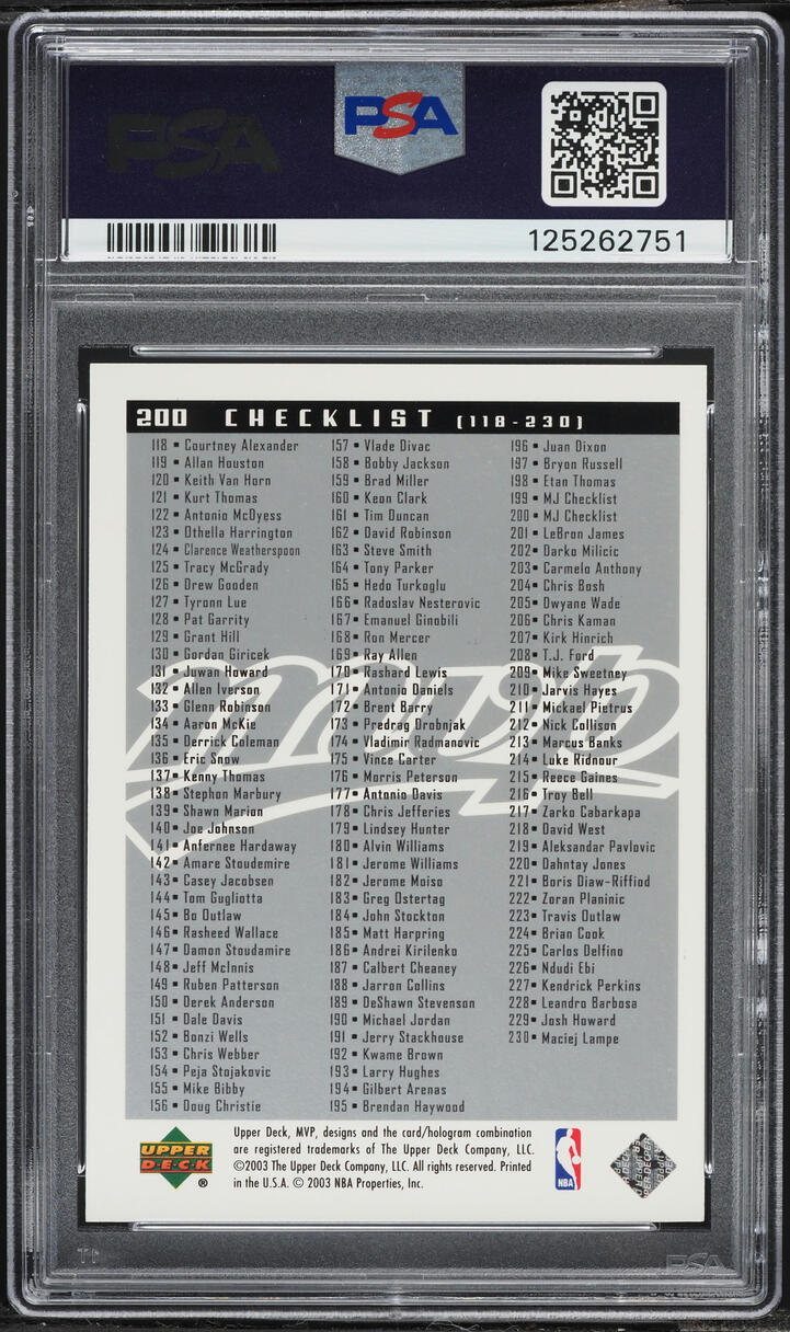 2003 Upper Deck MVP Black Michael Jordan /25 #200 PSA 7 NRMT
