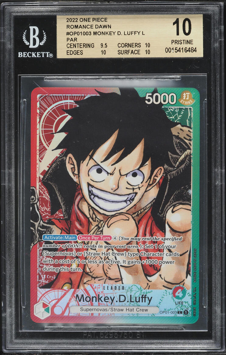 2022 One Piece Romance Dawn Leader Monkey D. Luffy #OP01-003 BGS 10 PRISTINE