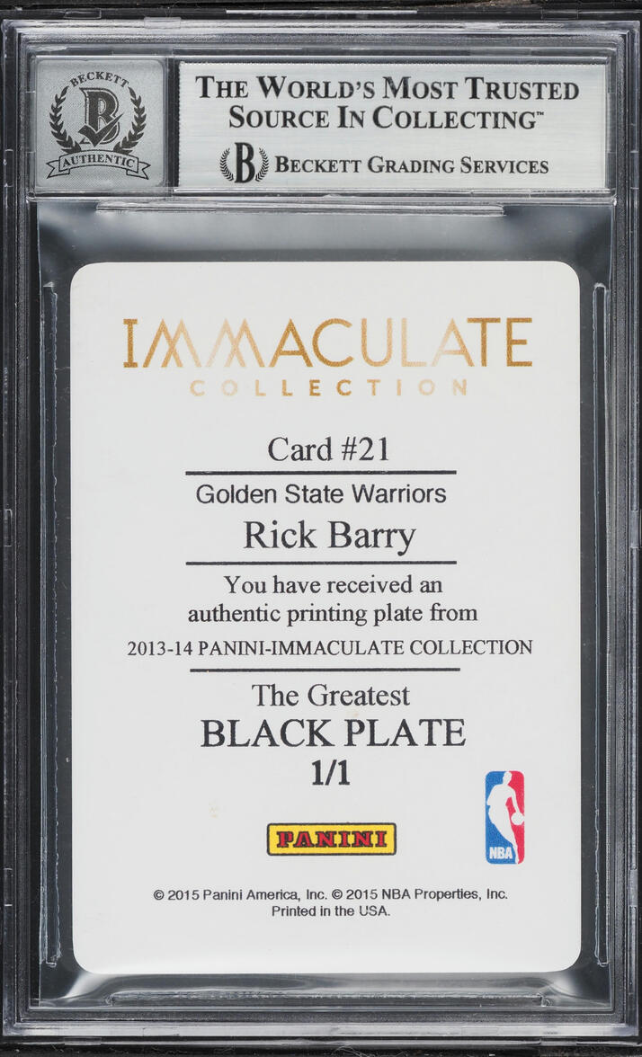 2013 Immaculate Collection The Greatest Printing Plates Black Rick Barry AUTO 1/1 #21 BGS AUTH