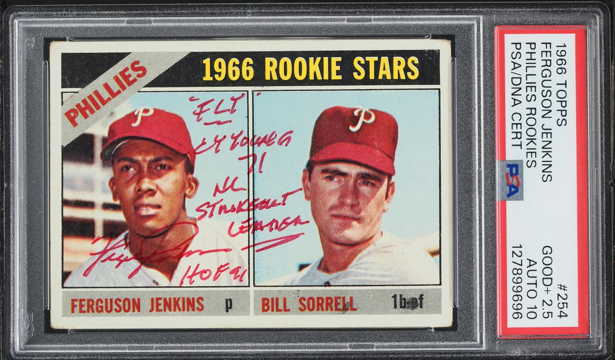 1966 Topps Phillies Ferguson Jenkins Bill Sorrell ROOKIE AUTO DNA 10 #254 PSA 2.5 GD+