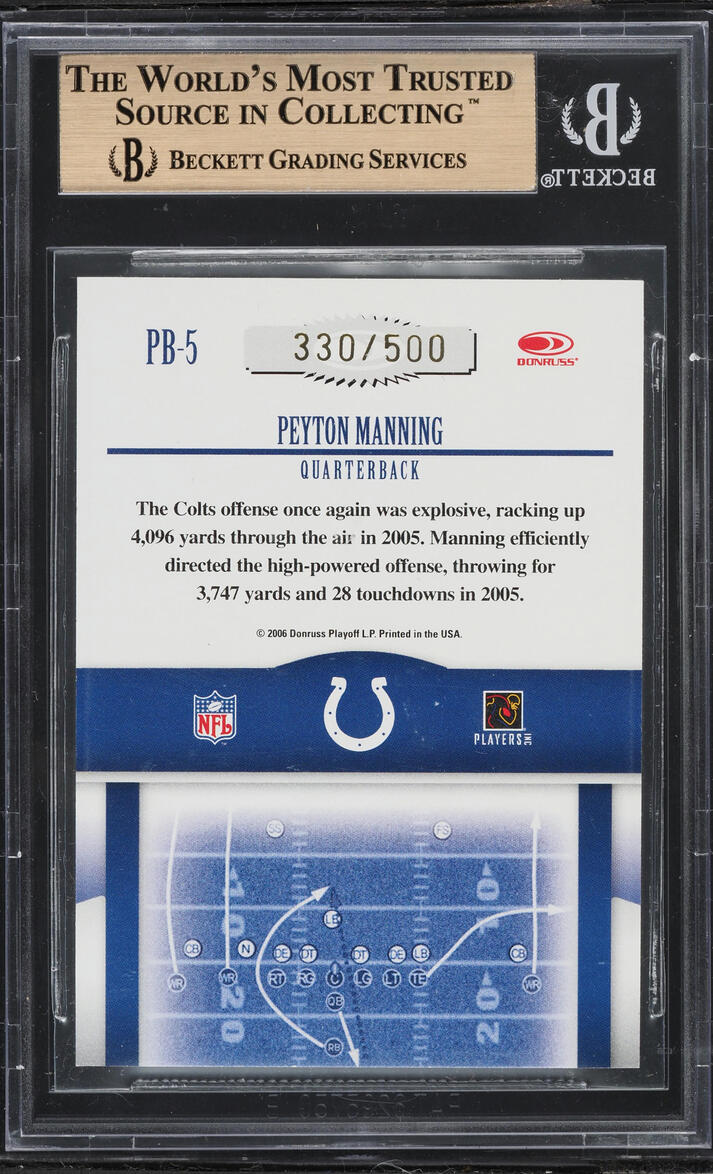2006 Donruss Gridiron Gear Playbook Gold Peyton Manning /500 #5 BGS 9.5 GEM MINT