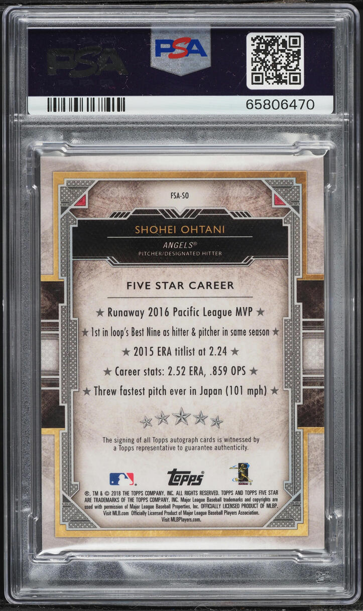 2018 Topps Five Star Shohei Ohtani ROOKIE AUTO #FSA-SO PSA 9 MINT