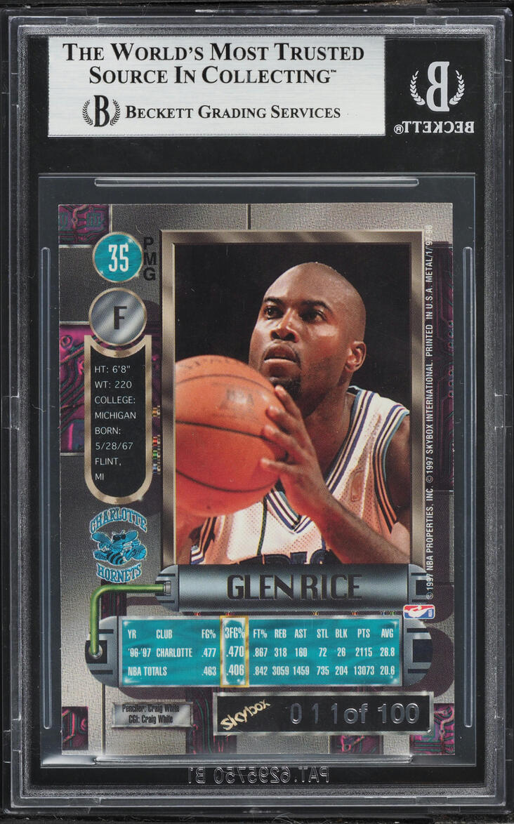 1997 Metal Universe Precious Metal Gems PMG Red Glen Rice /100 #35 BGS 7 NRMT