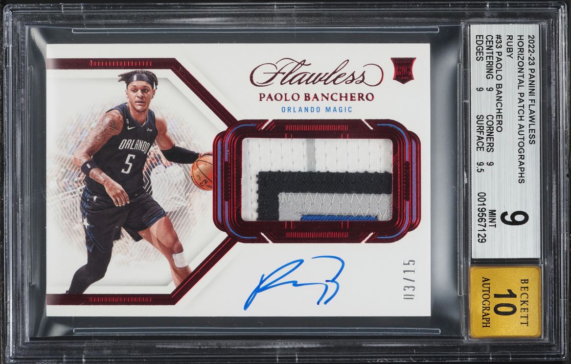 2022 Panini Flawless Horizontal Ruby Paolo Banchero ROOKIE PATCH AUTO /15 #33 BGS 9 MINT