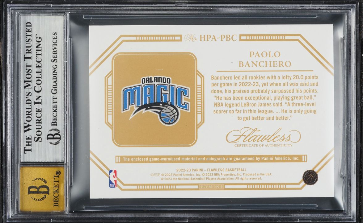 2022 Panini Flawless Horizontal Ruby Paolo Banchero ROOKIE PATCH AUTO /15 #33 BGS 9 MINT