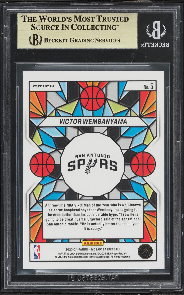 2023 Panini Mosaic Stained Glass Victor Wembanyama ROOKIE #5 BGS 9.5 GEM MINT