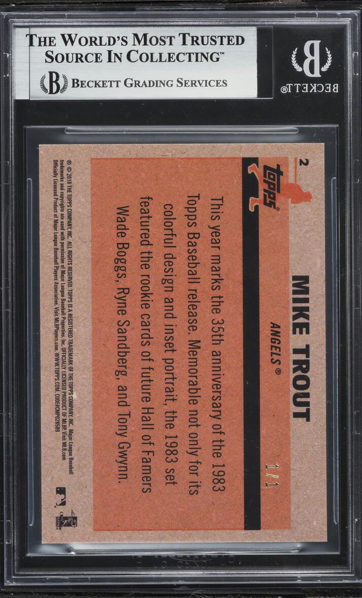 2018 Topps '83 Silver Pack Chrome Superfractor Mike Trout 1/1 #2 BGS 9 MINT