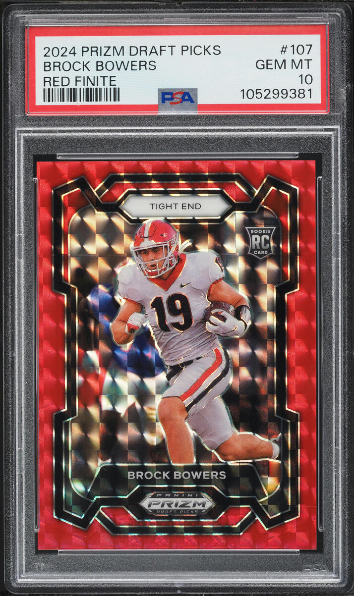 2024 Panini Prizm Draft Picks Red Finite Brock Bowers ROOKIE /125 #107 PSA 10 GEM MINT