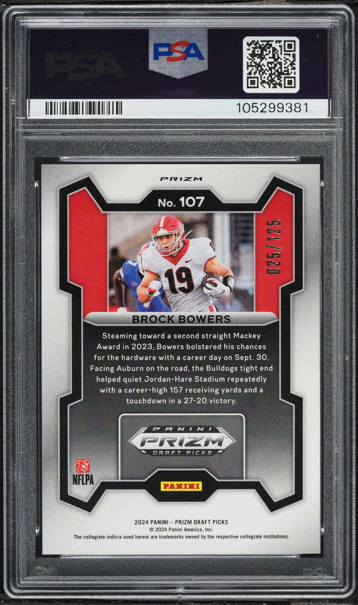 2024 Panini Prizm Draft Picks Red Finite Brock Bowers ROOKIE /125 #107 PSA 10 GEM MINT