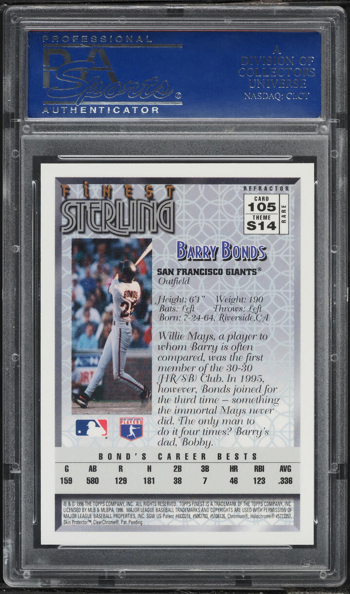 1996 Finest Refractor W/coating Barry Bonds #105 PSA 10 GEM MINT