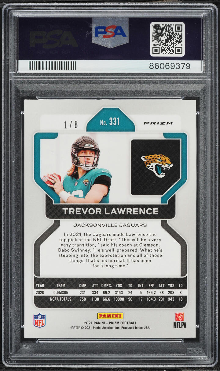 2021 Panini Prizm Red & Yellow Prizm Trevor Lawrence ROOKIE 1/8 #331 PSA 9 MINT