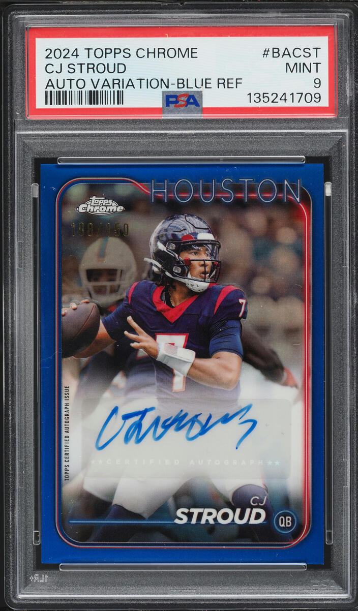 2024 Topps Chrome Base Variations Blue Refractor CJ Stroud AUTO /150 #BACST PSA 9 MINT