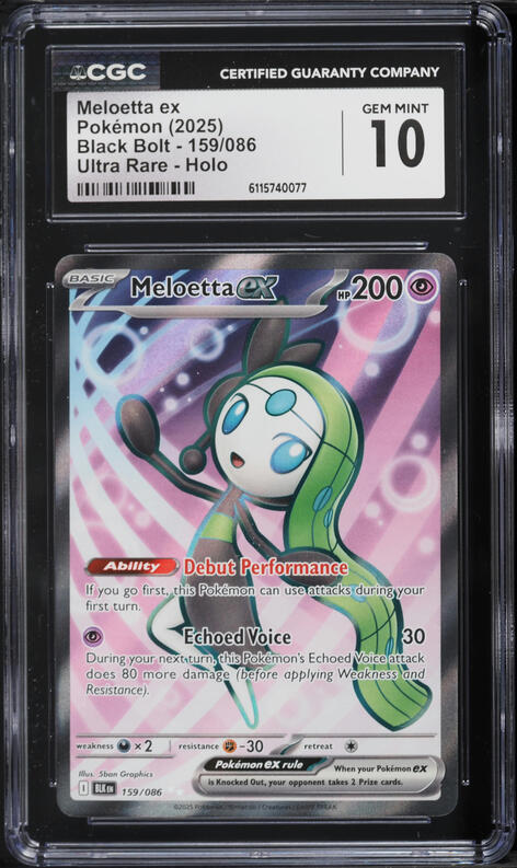 meloetta ex pokemon card 2025 Scarlet & Violet Black Bolt Full Art #159 CGC 10 GEM MINT on Fanatics Collect the game is never the same twice. 2025 Pokemon Blk En-black Bolt