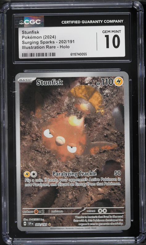 2024 Pokemon Scarlet & Violet Surging Sparks IR Stunfisk #202 CGC 10 GEM MINT