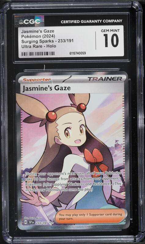 2024 Pokemon Ssp En-Surging Sparks 233 Jasmine's Gaze Ultra Rare - PSA 10 | Ozzie Collectables 2024 Pokemon Ssp En-Surging Sparks 233 Jasmine's Gaze Ultra Rare - PSA 10 | Ozzie Collectables