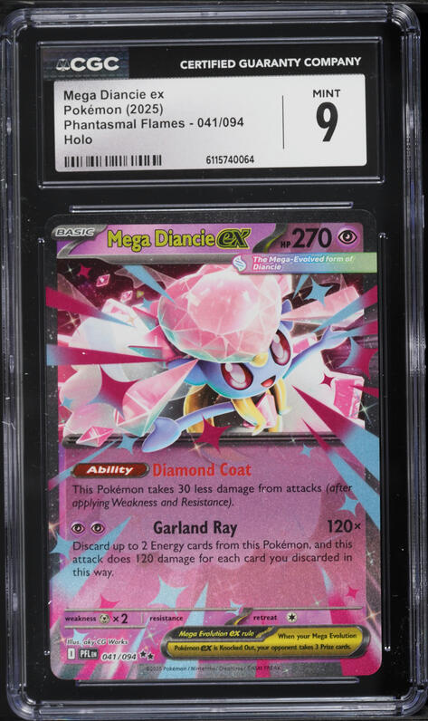 2025 Pokemon Mega Phantasmal Flames Holo Mega Diancie ex #41 CGC 9 MINT