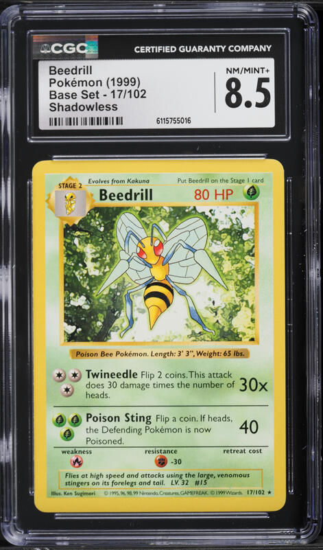 1999 Pokemon Base Set Shadowless 1st Edition Beedrill #17 PSA 9