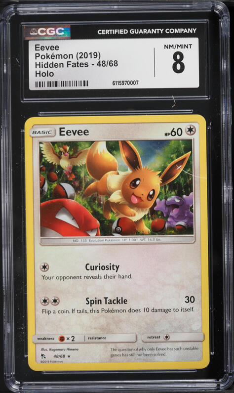 2019 Pokemon Sun & Moon Hidden Fates Holo Eevee #48 CGC 8 NM-MT