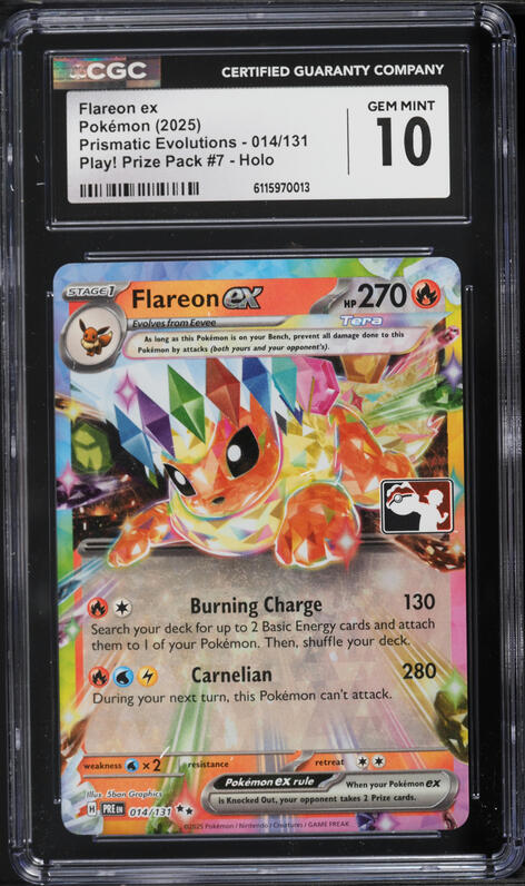 2025 Pokemon SV Prismatic Evolutions Play! Prize Pack 7 Holo Flareon ex #14 CGC 10 GEM MINT