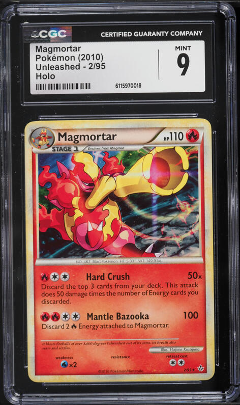 2010 Pokemon HeartGold & SoulSilver Unleashed Holo Magmortar #2 CGC 9 MINT