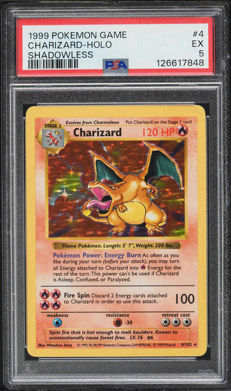 1999 Pokemon Base Set Shadowless 1st Edition Holo Charizard #4 PSA 8 NM-MT  on Fanatics Collect