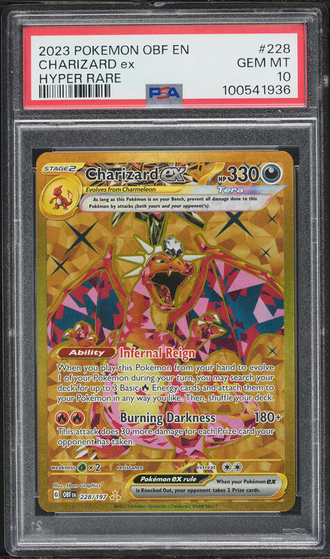 2023 Pokemon Scarlet & Violet Obsidian Flames Gold Rare Charizard Ex #228 PSA 10 GEM MINT