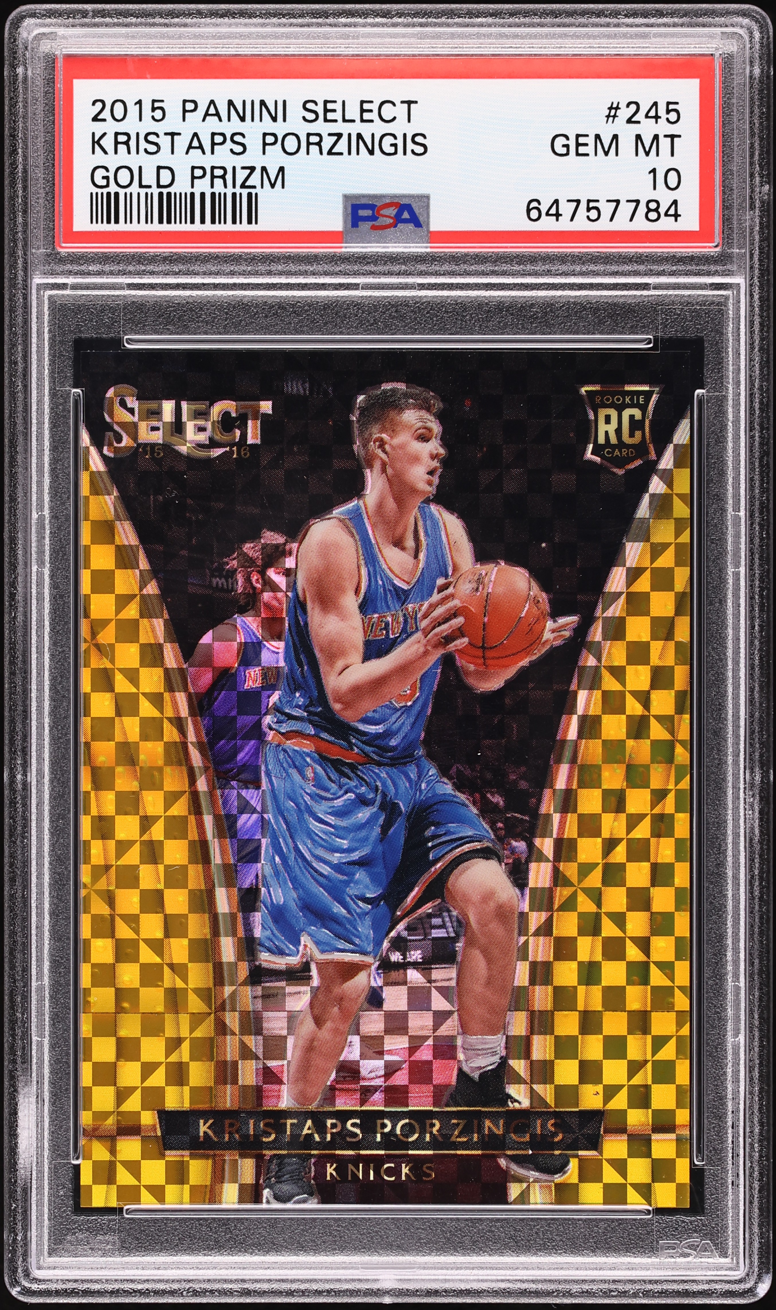 2015 Select Gold Prizm Kristaps Porzingis ROOKIE 1/10 #245 PSA 10