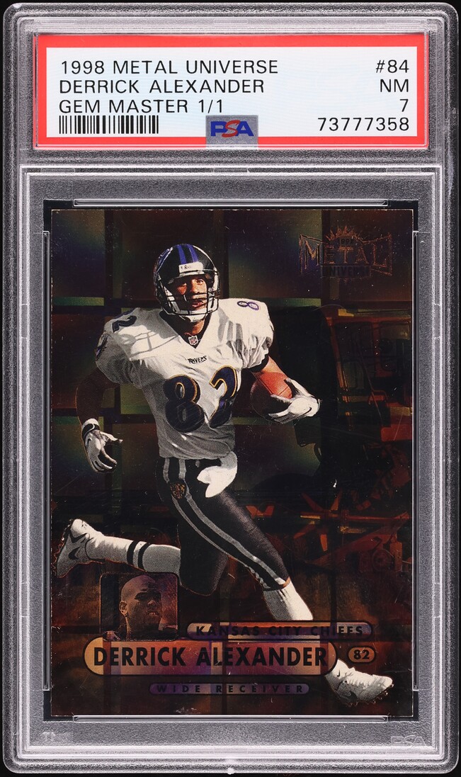 1998 Metal Universe Precious Metal Gems PMG Master Derrick Alexander 1/1 PSA 7