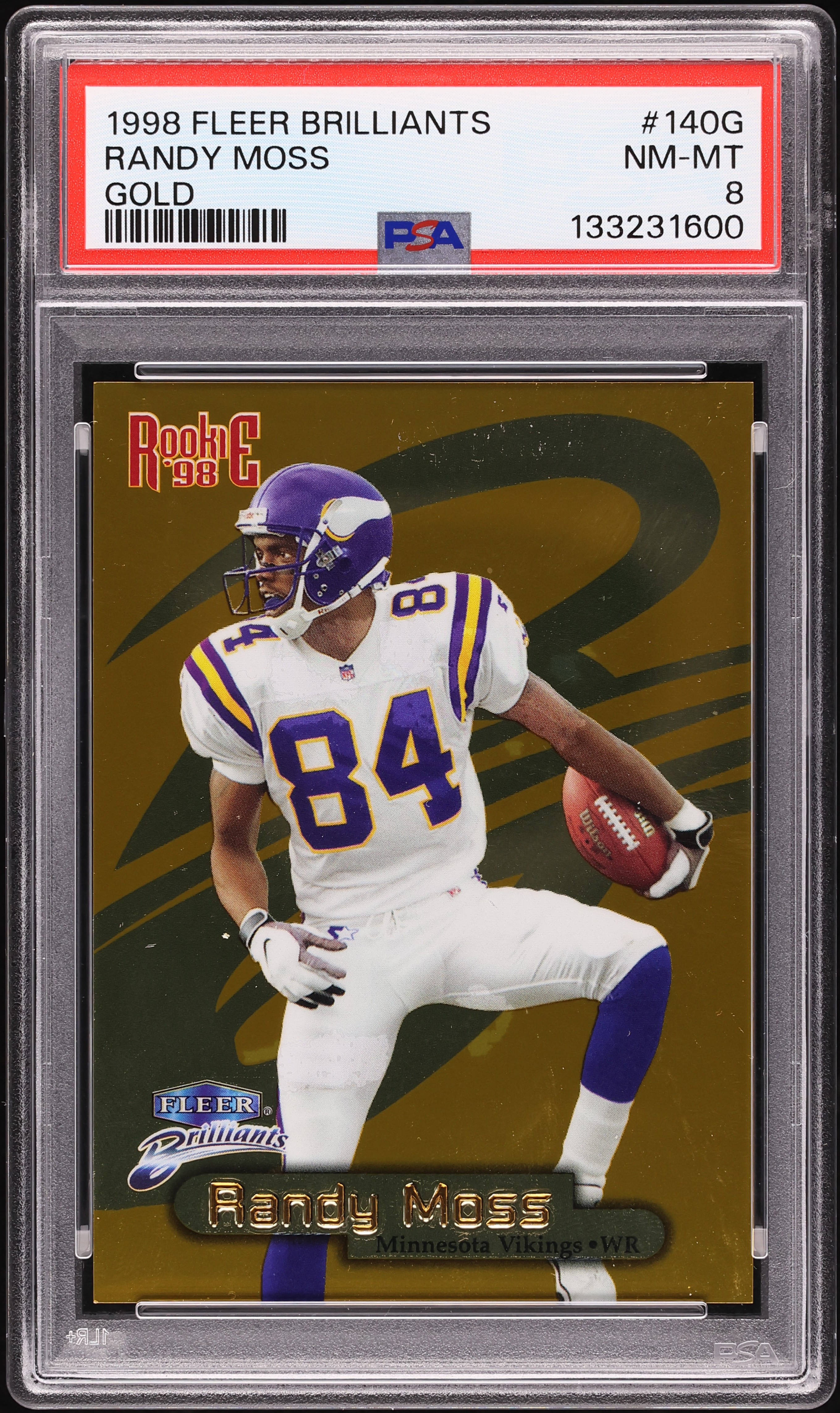 1998 Fleer Brilliants Gold Randy Moss ROOKIE /99 #140G PSA 8 NM-MT