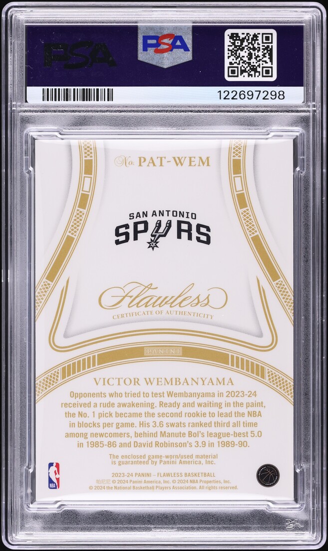 2023 Panini Flawless Victor Wembanyama ROOKIE PATCH /20 #PAT-WEM PSA 8 NM-MT