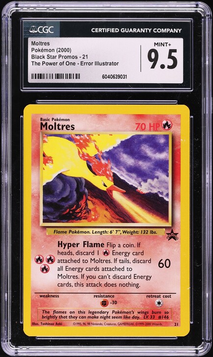 2000 Pokemon Black Star Promo The Power Of One Aoki Error Illustrator Moltres #21 CGC 9.5 MINT+