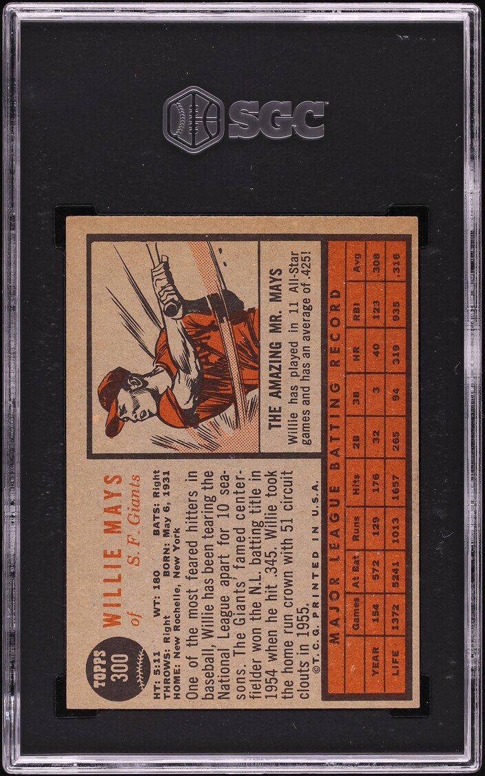 1962 Topps Willie Mays #300 SGC 6 EXMT