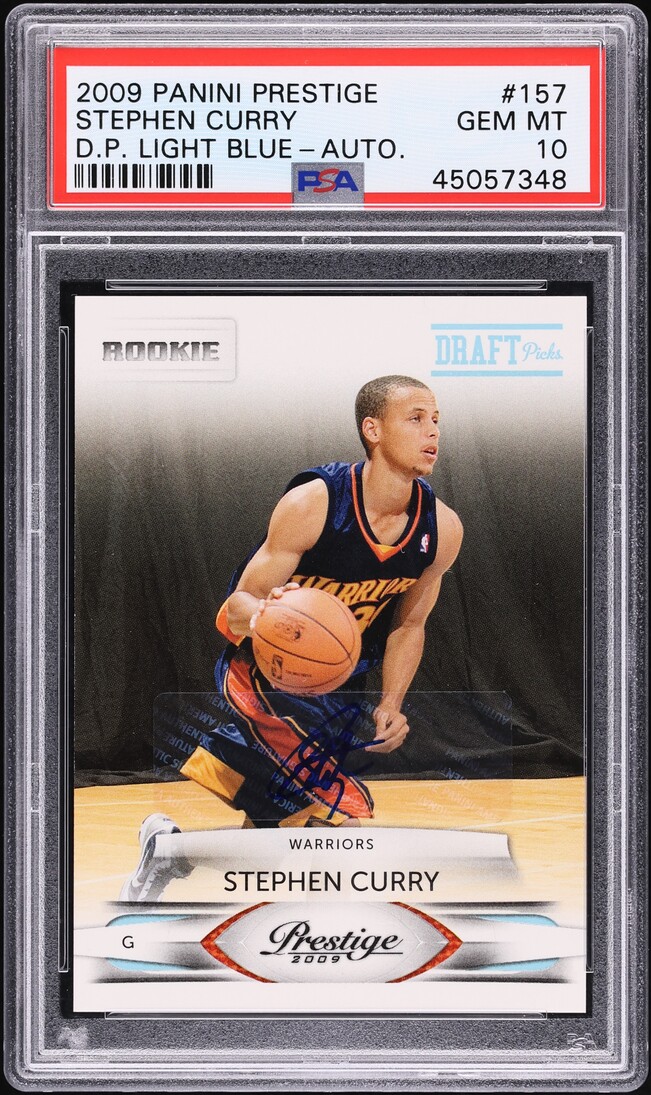 2009 Panini Prestige Light Blue Stephen Curry ROOKIE AUTO /100 #157 PSA 10 GEM MINT