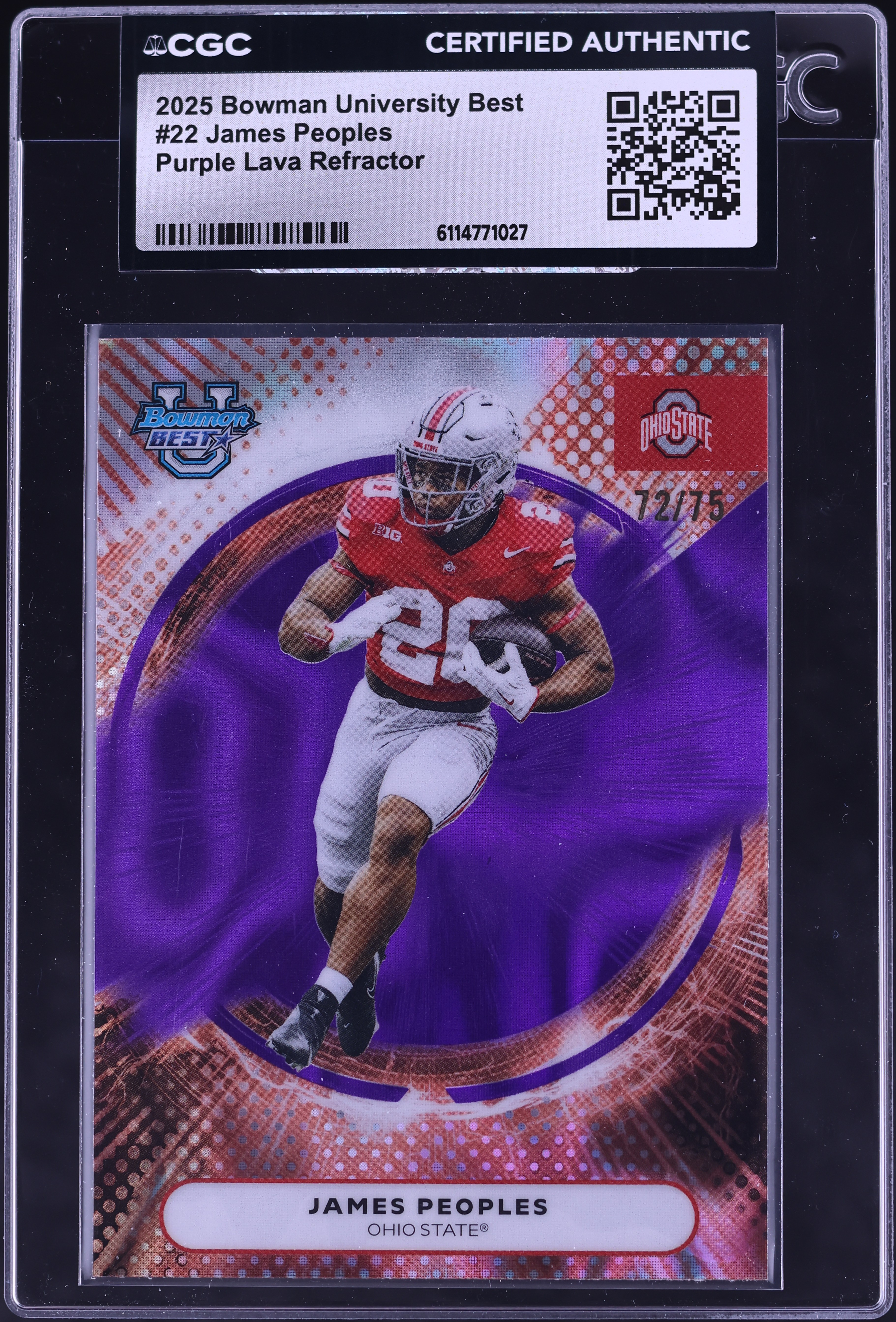 2025 Bowman Best University Football Purple Lava Refractor James Peoples #22