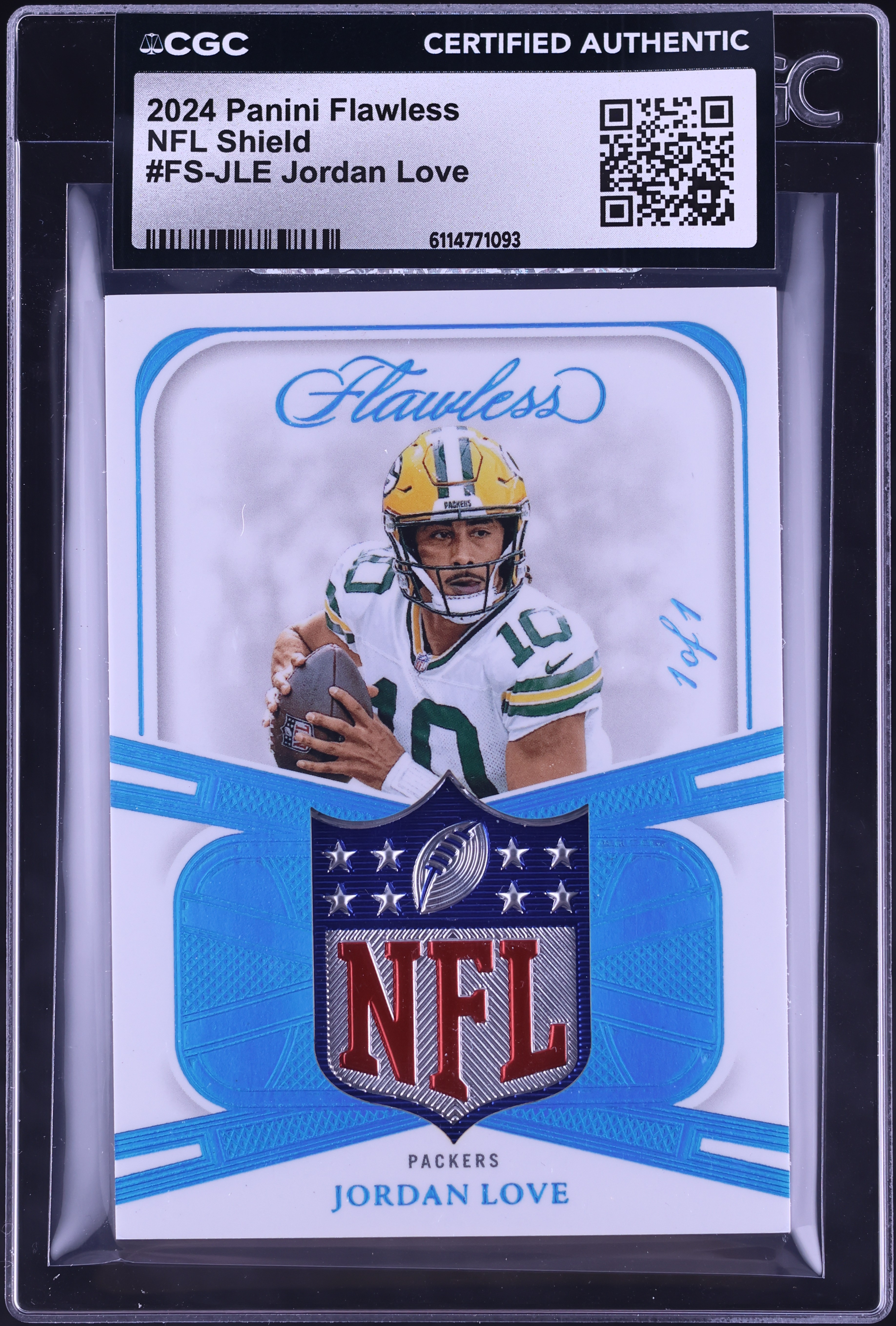 2024 Panini Flawless Jordan Love NFL SHIELD PATCH 1/1 #FS-JLE CGC 