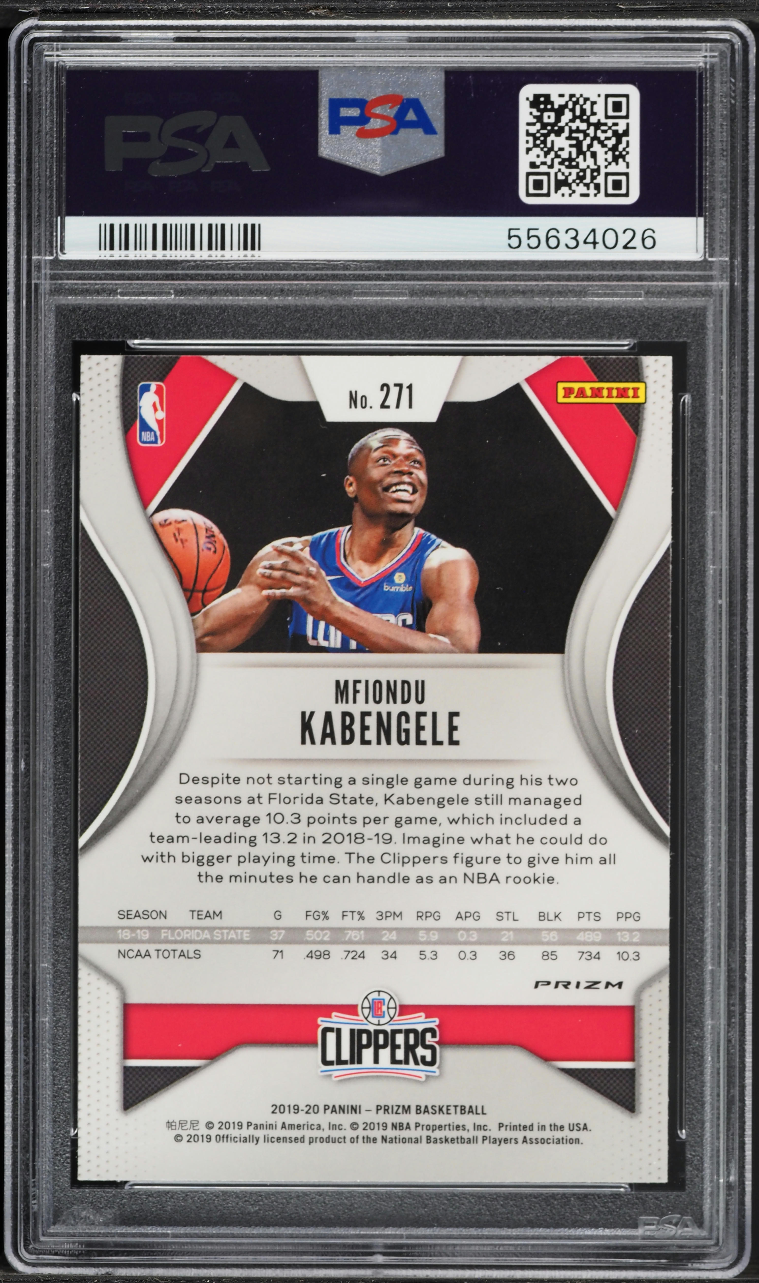 2019 Panini Prizm Green Prizms Mfiondu Kabengele ROOKIE #271 PSA 9
