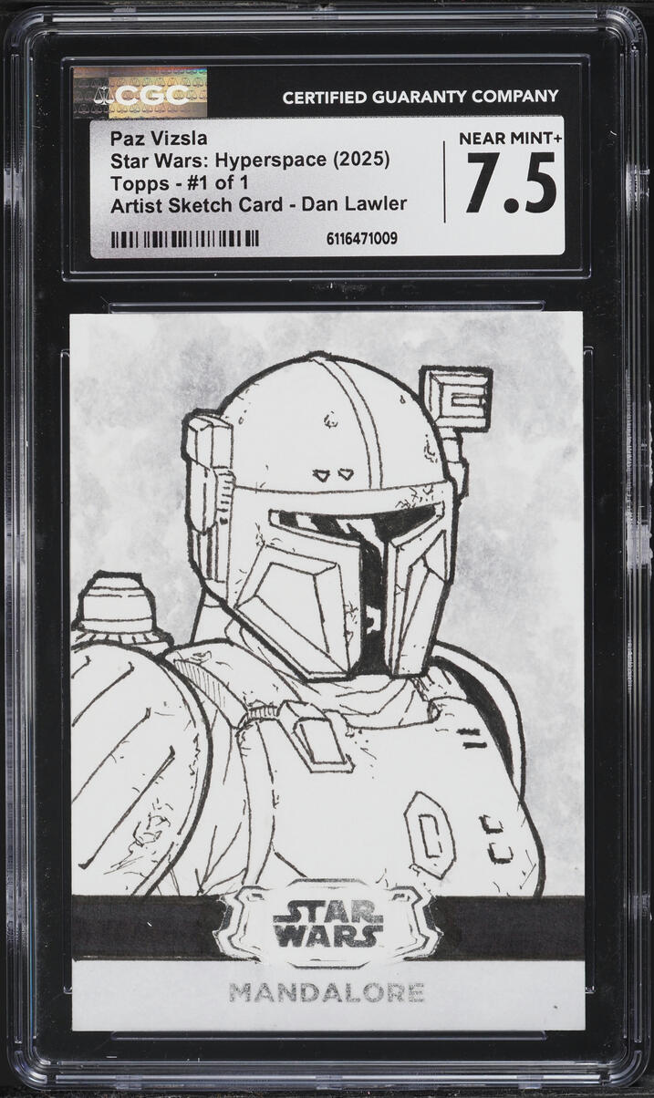2025 Topps Star Wars Hyperspace Artist Sketch Card Dan Lawler Paz Vizsla AUTO 1/1 #1 CGC 7.5