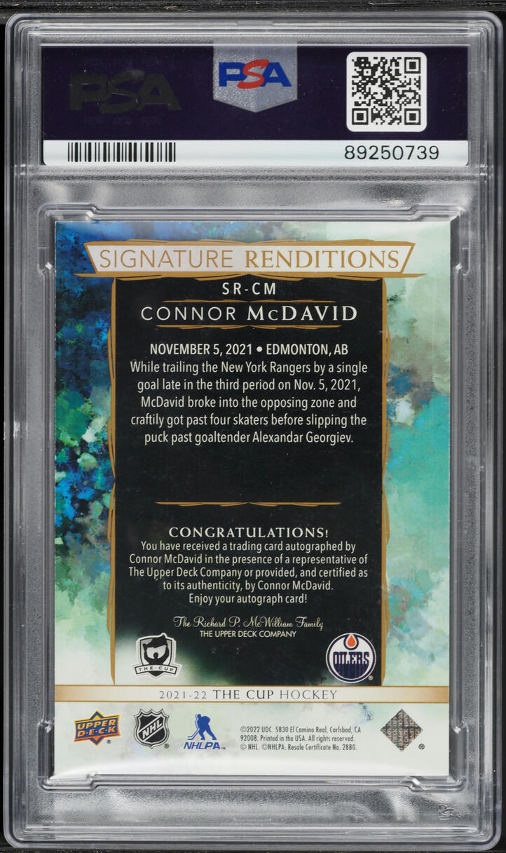 2021 Upper Deck The Cup Signature Renditions Connor McDavid AUTO #SR-CM PSA 8 NM-MT