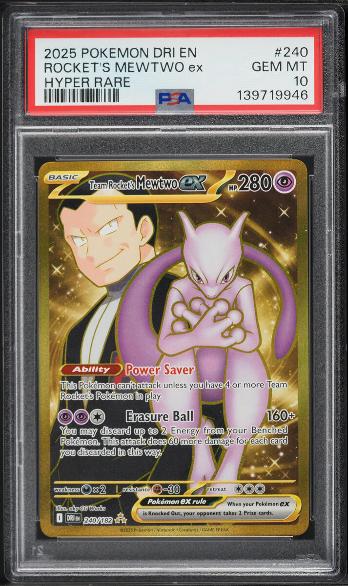 2025 Pokemon Scarlet & Violet Destined Rivals Gold Rare Rocket's Mewtwo ex #240 PSA 10 GEM MINT