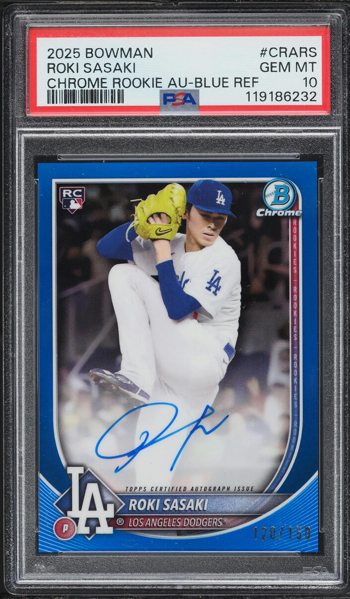 2025 Bowman Chrome Blue Refractor Roki Sasaki ROOKIE AUTO /150 #CRA-RS PSA 10 GEM MINT